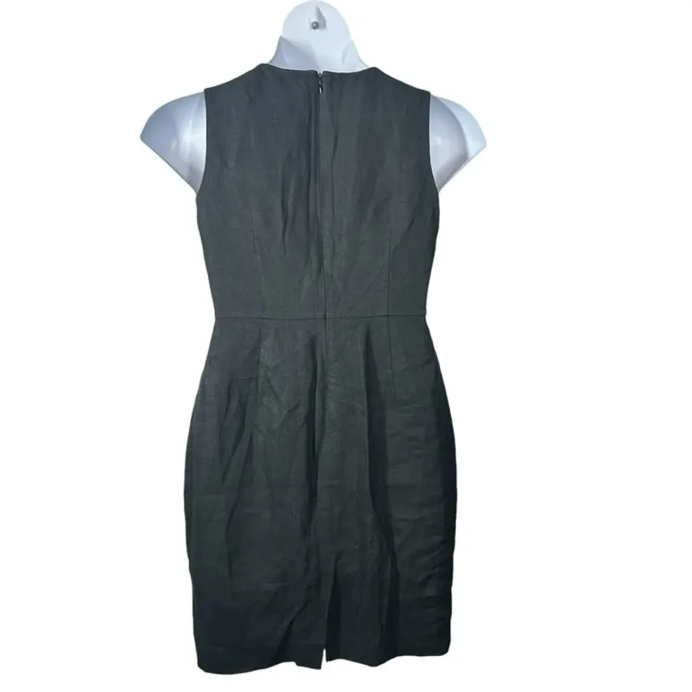 J.Crew Irish Linen Sheath Dress Black Draped Knot Work Cocktail Size 6